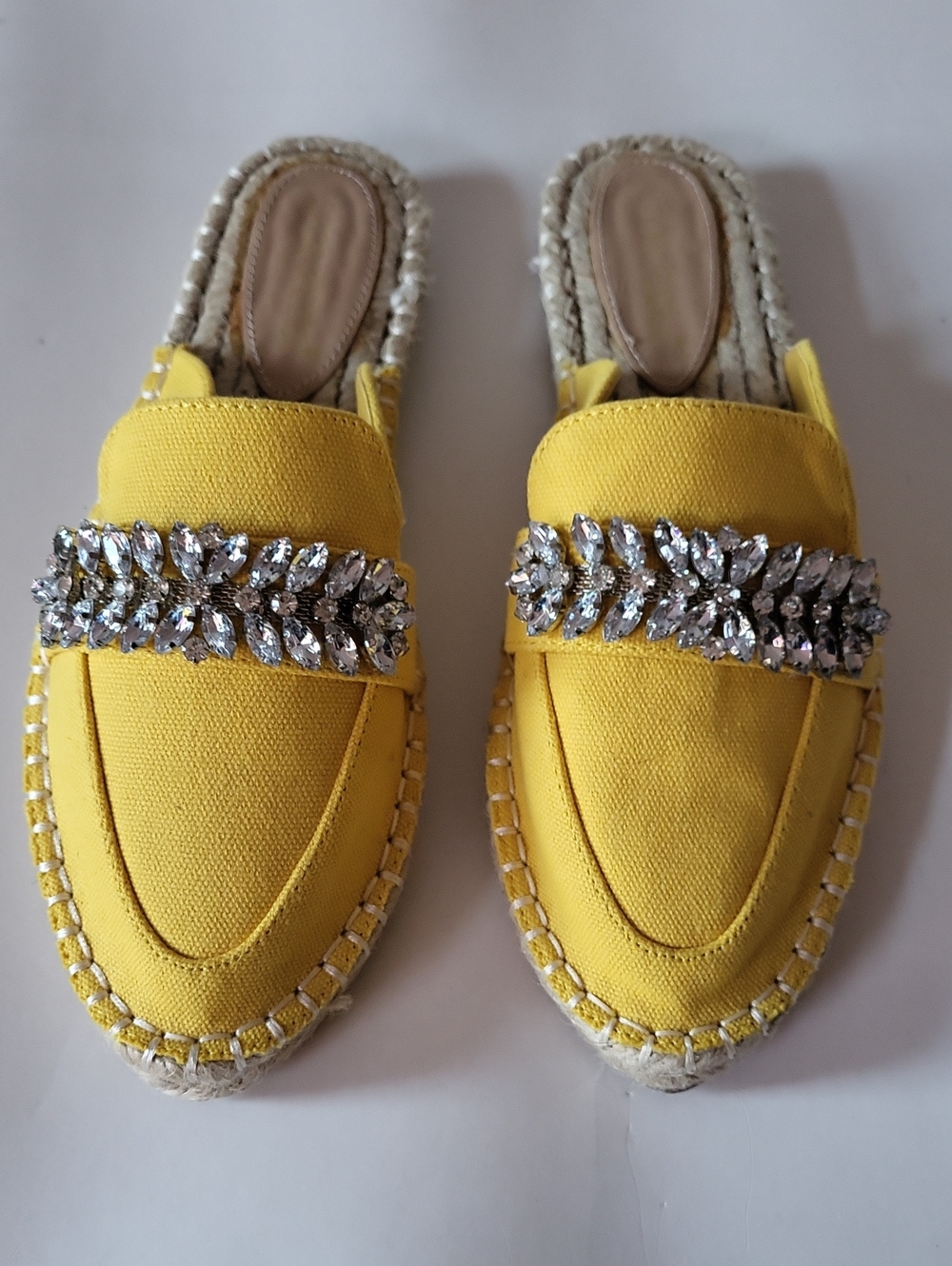 Yellow Crystal-Embellished Slip-On Mules